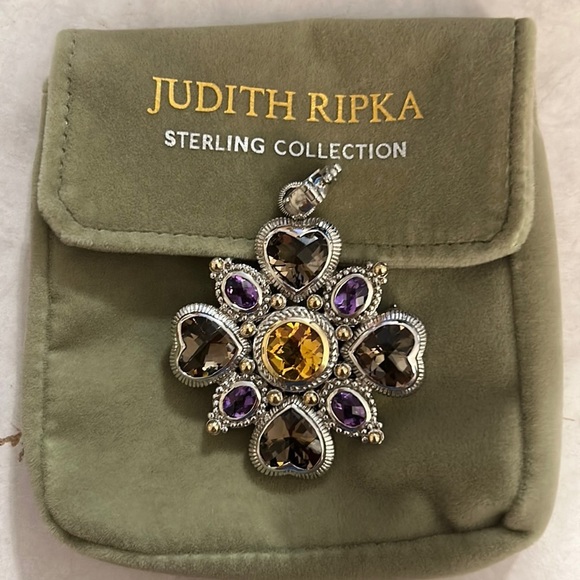 Judith Ripka Sterling 14k Gold 17cttw Gemstone 4 Hearts Pin / Enhancer
